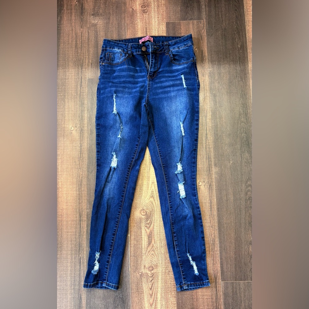 Wax Jean Dark Blue Distressed Skinny Jeans
